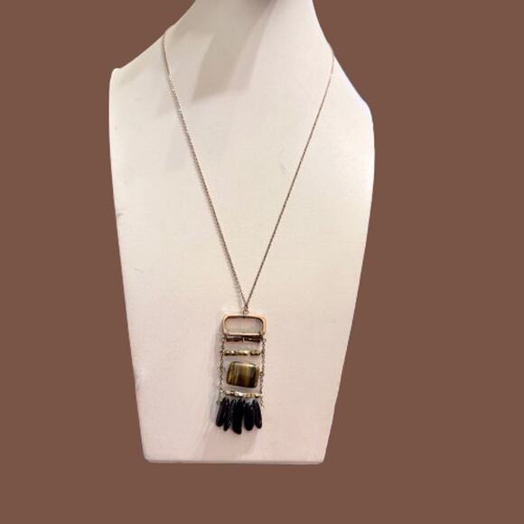 Artisan Mixed Metal Modern Tigers Eye Onyx Necklace - Picture 7 of 7